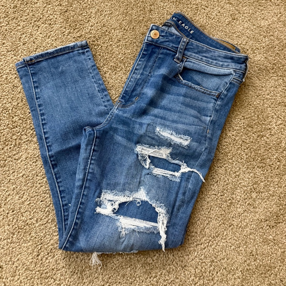 American Eagle Outfitters Women's Ripped Blue Skinny Jeans